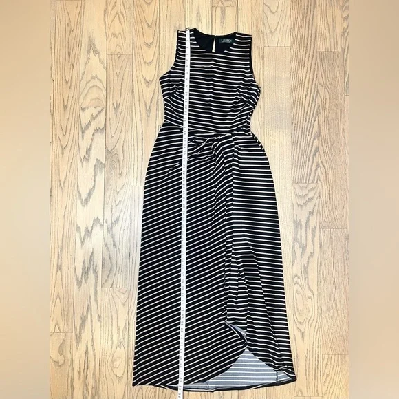 Lauren Ralph Lauren Striped Sleeveless Black & Tan Maxi Dress Size 4 - Picture 10 of 13